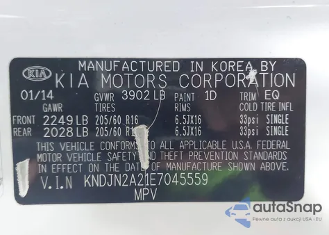 2014 Kia Soul z USA, uszkodzony, nr VIN KNDJN2A21E7045559